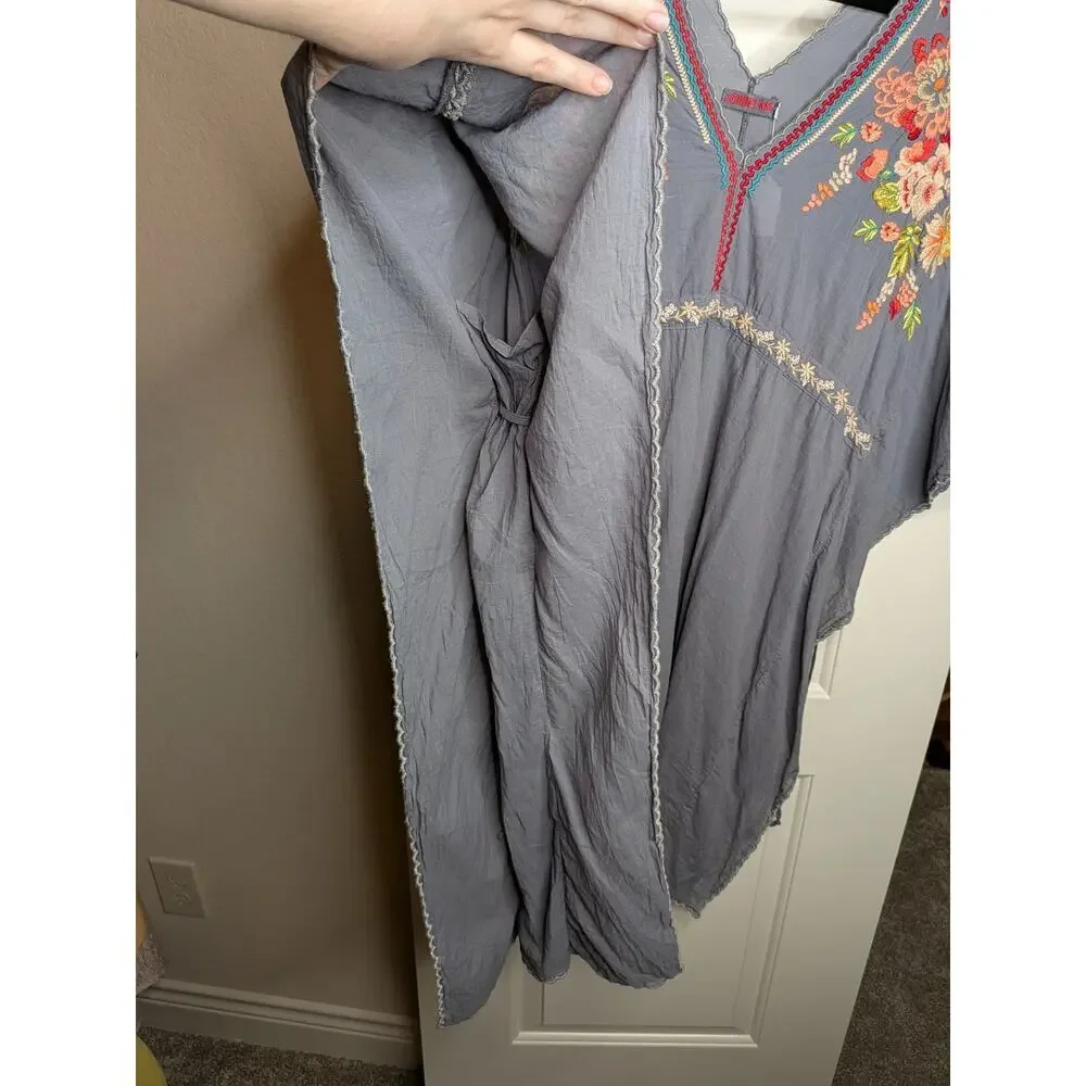 Johnny Was Cherise V-Neck Embroidered Poncho Tunic Grey & Pink Size Medium - Picture 4 of 5
